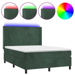 vidaXL Boxspringbett mit Matratze & LED Dunkelgrün 140x190 cm Samt