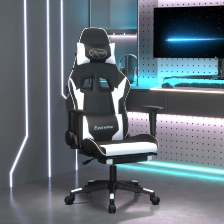 vidaXL Gaming-Stuhl mit Fußstütze Schwarz und Weiß Kunstleder