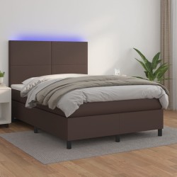 vidaXL Boxspringbett mit Matratze & LED Braun 140x200 cm Kunstleder