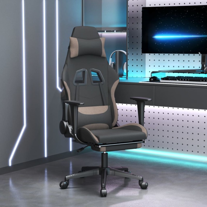 vidaXL Gaming-Stuhl mit Massage & Fußstütze Schwarz und Taupe Stoff vidaXL Gaming-Stuhl mit Massage & Fußstütze Schwarz und Taupe Stoff