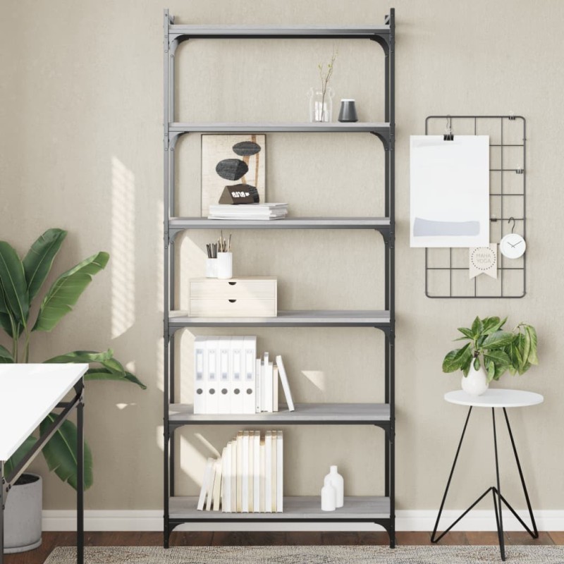 vidaXL Bücherregal 6 Böden Grau Sonoma 80x30x188 cm Holzwerkstoff vidaXL Bücherregal 6 Böden Grau Sonoma 80x30x188 cm Holzwerkstoff