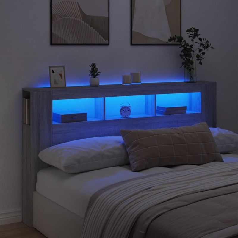 vidaXL LED-Kopfteil Grau Sonoma 180x18,5x103,5 cm Holzwerkstoff vidaXL LED-Kopfteil Grau Sonoma 180x18,5x103,5 cm Holzwerkstoff