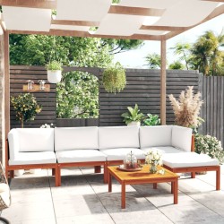 6-tlg. Garten-Lounge-Set mit Kissen Cremeweiß Massivholz Akazie