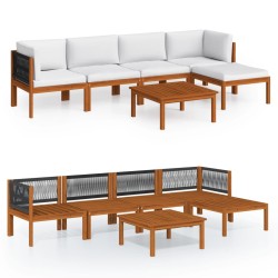 6-tlg. Garten-Lounge-Set mit Kissen Cremeweiß Massivholz Akazie