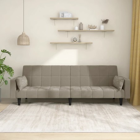vidaXL Schlafsofa 2-Sitzer mit 2 Kissen Hellgrau Samt