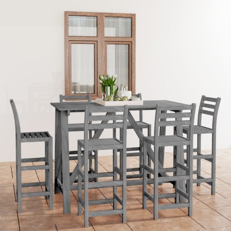 vidaXL 7-tlg. Garten-Bar-Set Grau Massivholz Akazie
