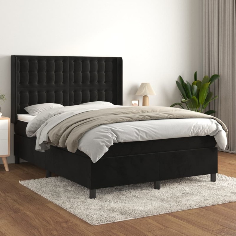 vidaXL Boxspringbett mit Matratze Schwarz 140x200 cm Samt vidaXL Boxspringbett mit Matratze Schwarz 140x200 cm Samt