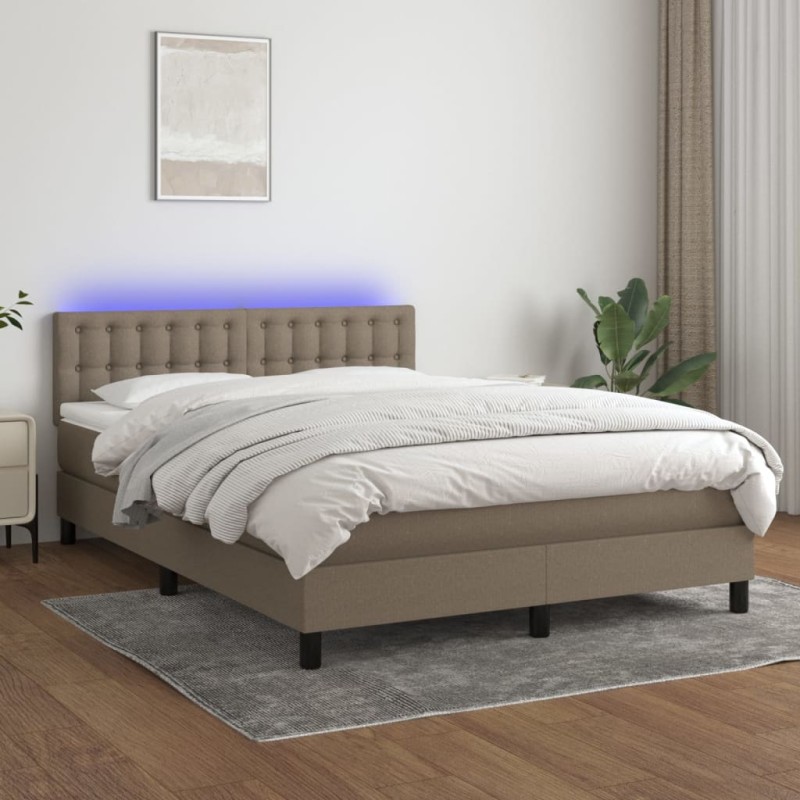 vidaXL Boxspringbett mit Matratze & LED Taupe 140x200 cm Stoff vidaXL Boxspringbett mit Matratze & LED Taupe 140x200 cm Stoff