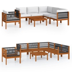 vidaXL 7-tlg. Garten-Lounge-Set mit Kissen Cremeweiß Massivholz Akazie