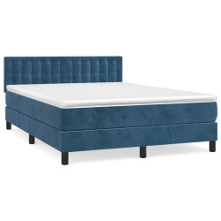 vidaXL Boxspringbett mit Matratze Dunkelblau 140x190 cm Samt