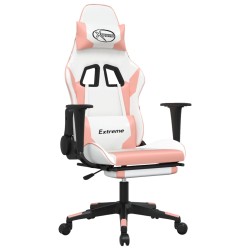 vidaXL Gaming-Stuhl mit Massage & Fußstütze Weiß & Rosa Kunstleder