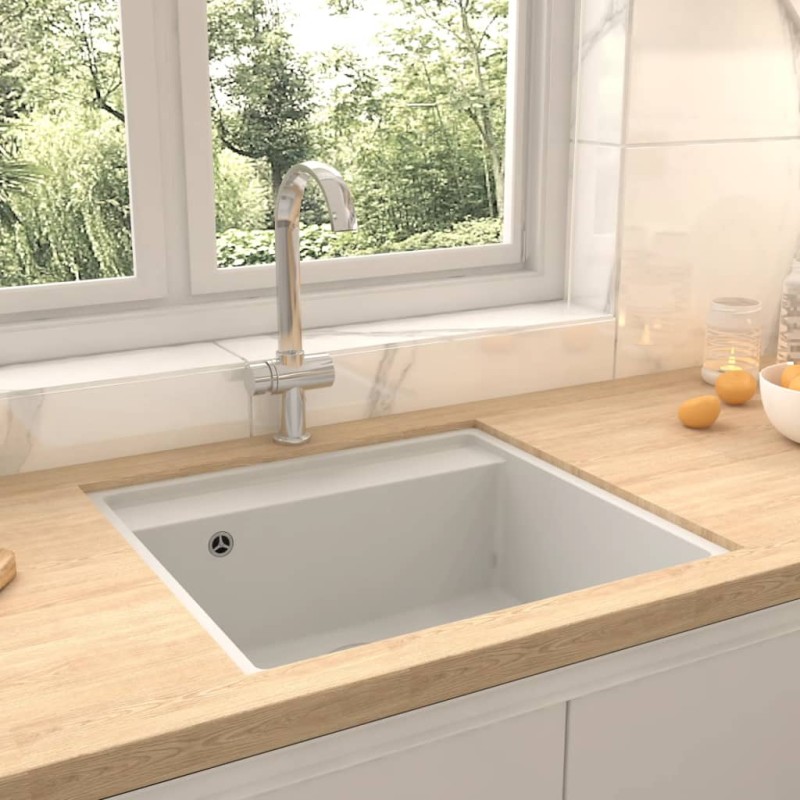 vidaXL Küchenspüle mit Überlauf Weiß Granit vidaXL Küchenspüle mit Überlauf Weiß Granit
