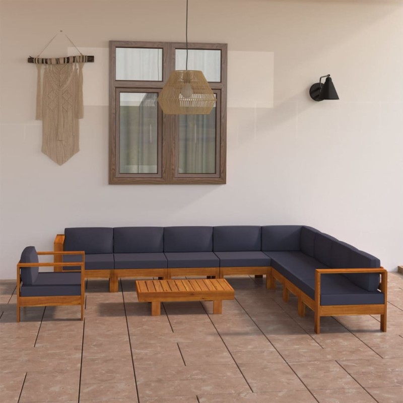 10-tlg. Garten-Lounge-Set mit Dunkelgrauen Auflagen Akazienholz 10-tlg. Garten-Lounge-Set mit Dunkelgrauen Auflagen Akazienholz