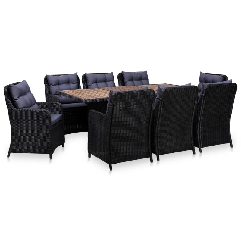 9-tlg. Garten-Essgruppe Poly Rattan Schwarz 9-tlg. Garten-Essgruppe Poly Rattan Schwarz