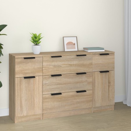 vidaXL 3-tlg. Sideboard-Set Sonoma-Eiche Holzwerkstoff