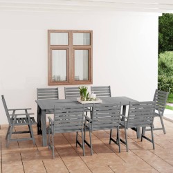 9-tlg. Garten-Essgruppe Grau Massivholz Akazie
