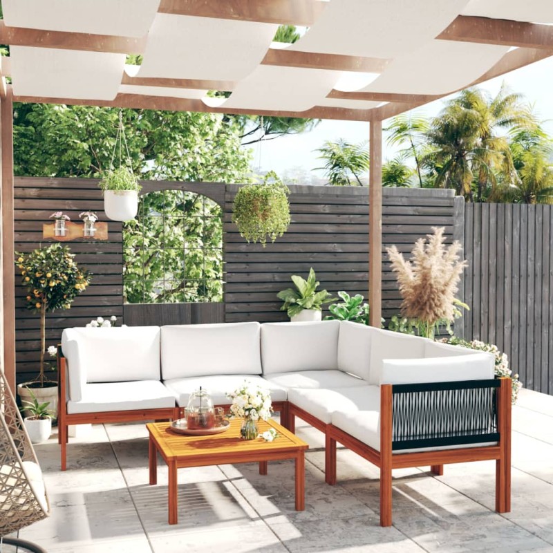 6-tlg. Garten-Lounge-Set mit Kissen Cremeweiß Massivholz Akazie 6-tlg. Garten-Lounge-Set mit Kissen Cremeweiß Massivholz Akazie