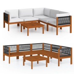 6-tlg. Garten-Lounge-Set mit Kissen Cremeweiß Massivholz Akazie