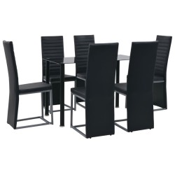 vidaXL Essgruppe 7-tlg. Stahl und Hartglas Schwarz