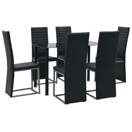 vidaXL Essgruppe 7-tlg. Stahl und Hartglas Schwarz