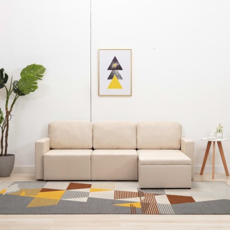 vidaXL Modulares 3-Sitzer-Schlafsofa Creme Stoff