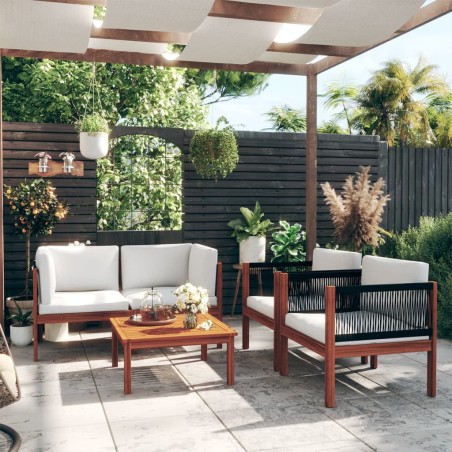 5-tlg. Garten-Lounge-Set mit Kissen Cremeweiß Massivholz Akazie