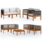 5-tlg. Garten-Lounge-Set mit Kissen Cremeweiß Massivholz Akazie
