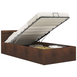 vidaXL Bett mit Bettkasten Hydraulisch mit LED Braun Stoff 100x200 cm 