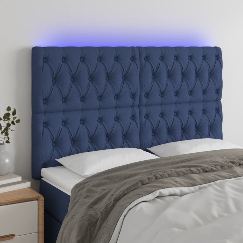 vidaXL LED Kopfteil Blau 144x7x118/128 cm Stoff vidaXL LED Kopfteil Blau 144x7x118/128 cm Stoff