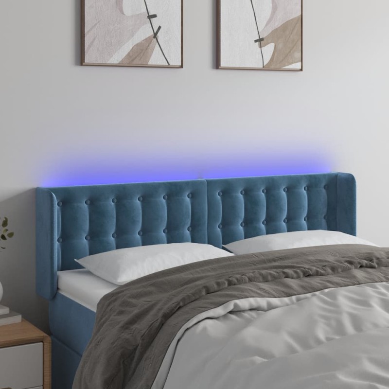 vidaXL LED Kopfteil Dunkelblau 147x16x78/88 cm Samt