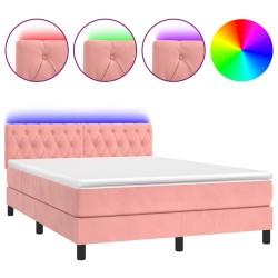 vidaXL Boxspringbett mit Matratze & LED Rosa 140x190 cm Samt