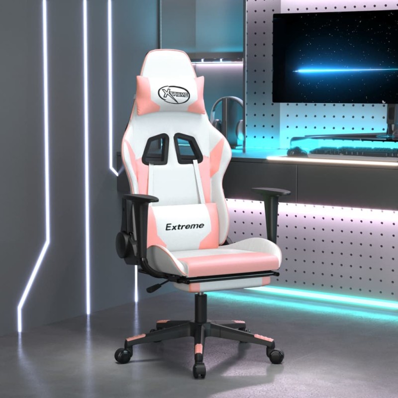 vidaXL Gaming-Stuhl mit Fußstütze Weiß und Rosa Kunstleder vidaXL Gaming-Stuhl mit Fußstütze Weiß und Rosa Kunstleder