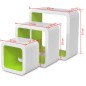 3er Set MDF Wandregal Hängeregal Cube Regal für Bücher/DVD, weiß-grün