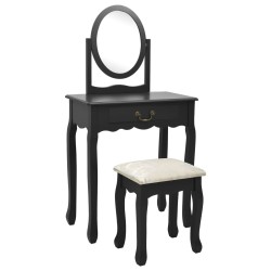 vidaXL Schminktisch mit Hocker Schwarz 65x36x128 cm Paulownia-Holz MDF