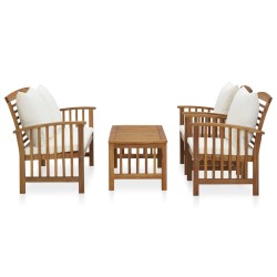 4-tlg. Garten-Lounge-Set mit Auflagen Massivholz Akazie