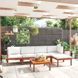6-tlg. Garten-Lounge-Set mit Kissen Cremeweiß Massivholz Akazie