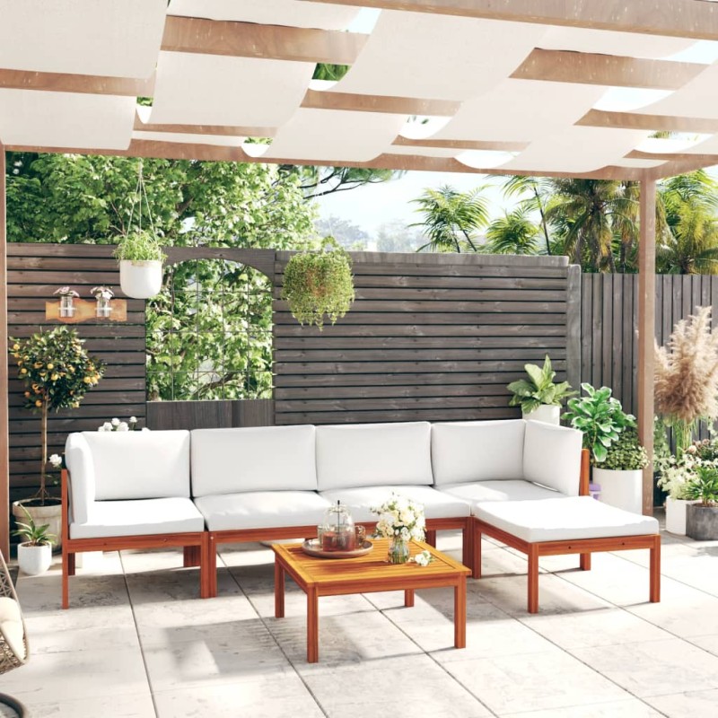 6-tlg. Garten-Lounge-Set mit Kissen Cremeweiß Massivholz Akazie 6-tlg. Garten-Lounge-Set mit Kissen Cremeweiß Massivholz Akazie