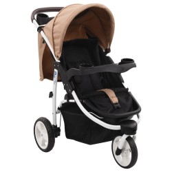 vidaXL 3-Rad-Kinderwagen Taupe und Schwarz