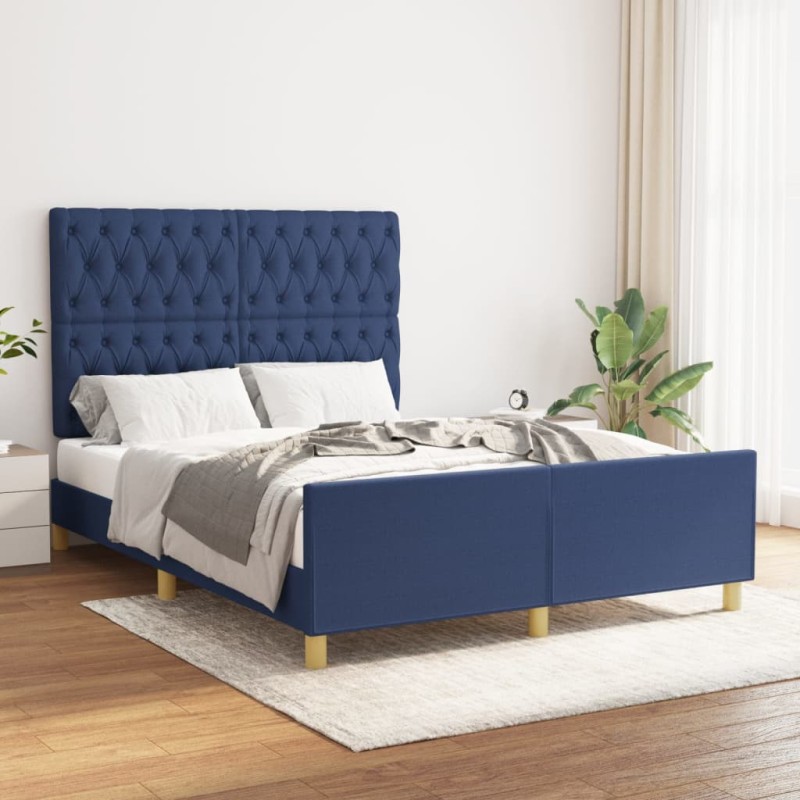 vidaXL Bettgestell mit Kopfteil Blau 140x190 cm Stoff vidaXL Bettgestell mit Kopfteil Blau 140x190 cm Stoff