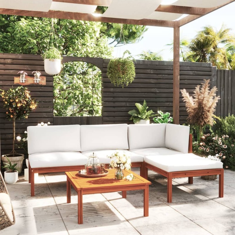 vidaXL 5-tlg. Garten-Lounge-Set mit Kissen Cremeweiß Massivholz Akazie vidaXL 5-tlg. Garten-Lounge-Set mit Kissen Cremeweiß Massivholz Akazie