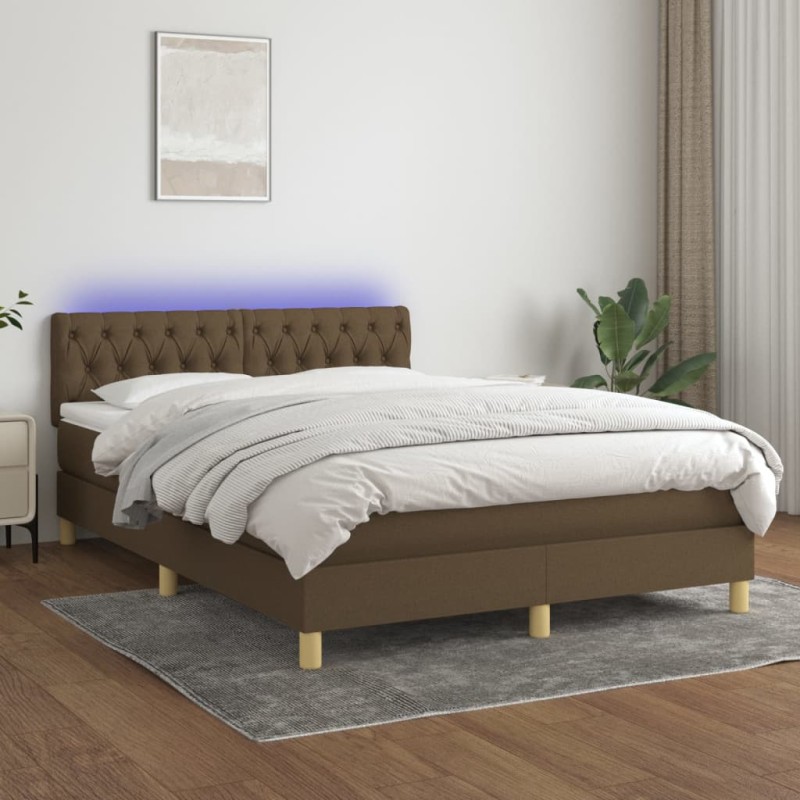 vidaXL Boxspringbett mit Matratze & LED Dunkelbraun 140x200 cm Stoff vidaXL Boxspringbett mit Matratze & LED Dunkelbraun 140x200 cm Stoff