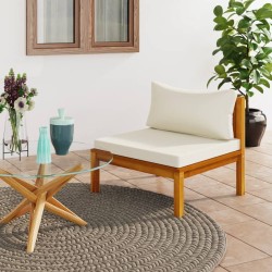 vidaXL Modulares Mittelsofa mit Cremeweißen Kissen Akazienholz