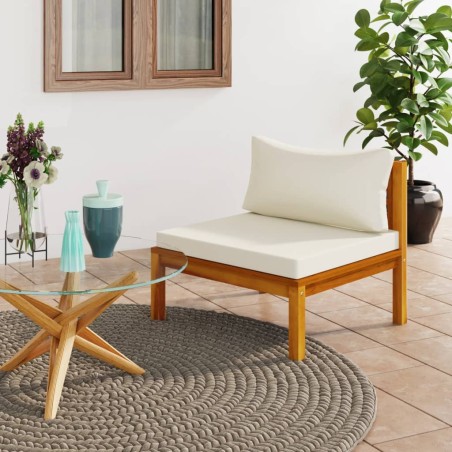 vidaXL Modulares Mittelsofa mit Cremeweißen Kissen Akazienholz