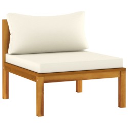 vidaXL Modulares Mittelsofa mit Cremeweißen Kissen Akazienholz