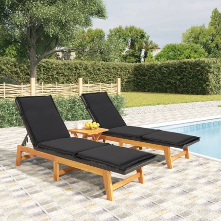 vidaXL Sonnenliegen mit Auflagen 2 Stk. Poly Rattan Massivholz Akazie 