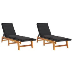 vidaXL Sonnenliegen mit Auflagen 2 Stk. Poly Rattan Massivholz Akazie 