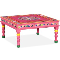 vidaXL Couchtisch Mangoholz Massiv Rosa Handbemalt