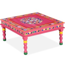 vidaXL Couchtisch Mangoholz Massiv Rosa Handbemalt
