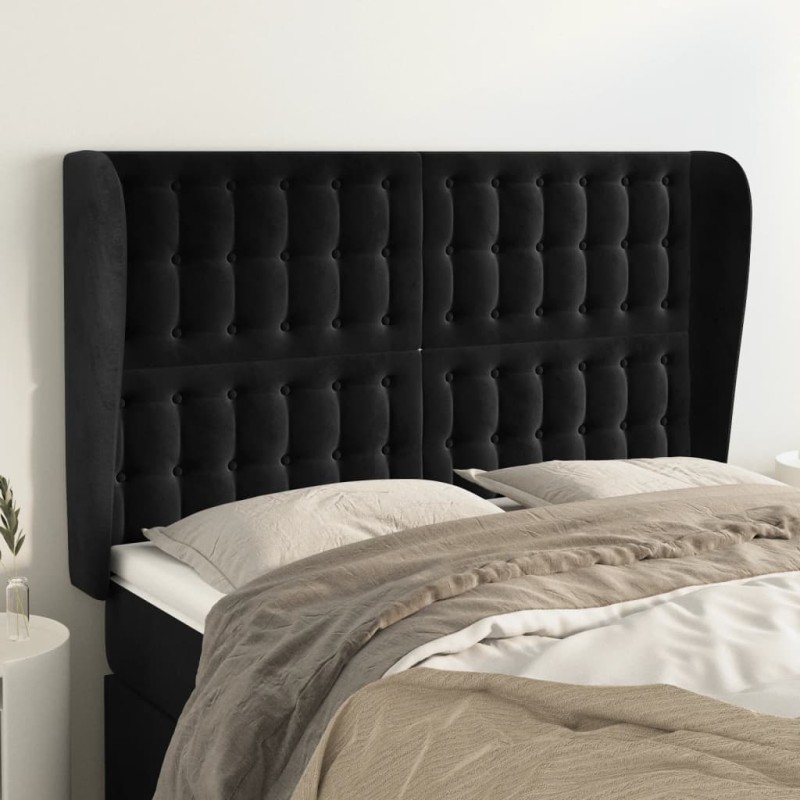 vidaXL Kopfteil mit Ohren Schwarz 147x23x118/128 cm Samt