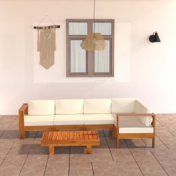 6-tlg. Garten-Lounge-Set mit Creme Auflagen Massivholz Akazie